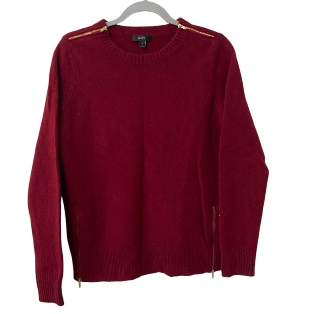 J. Crew Wool Burgundy Gold Zipper Knit Long Sleeve Sweater
